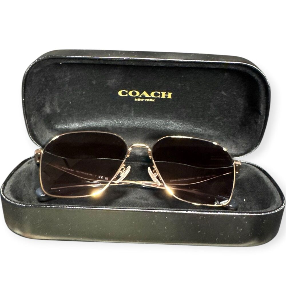 Coach Gold Sunglasses HC 7168‎ Shiny Rose Gold Metal Gray with Case Glam 145mm - Picture 2 of 11
